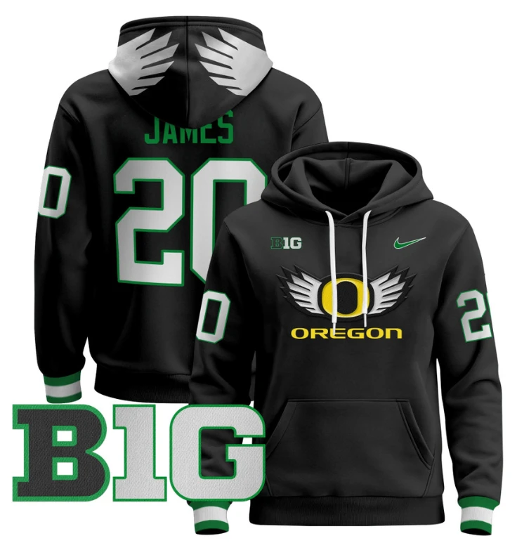 Jordan James Hoodie #20 Oregon Ducks 2024 Pullover V3 Stitched Black White by Hoodie Pullover