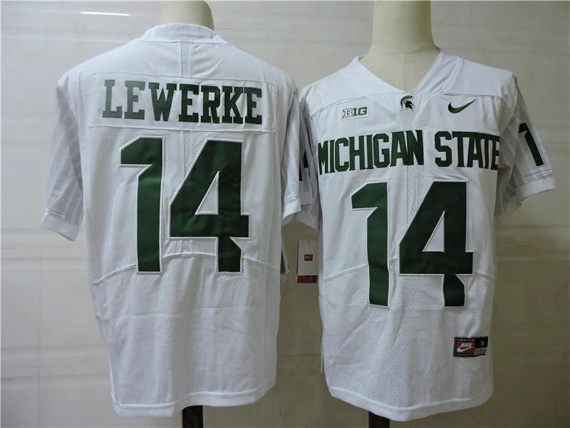 Michigan State Spartans #14 Brian Lewerke Football Jersey White by My Store