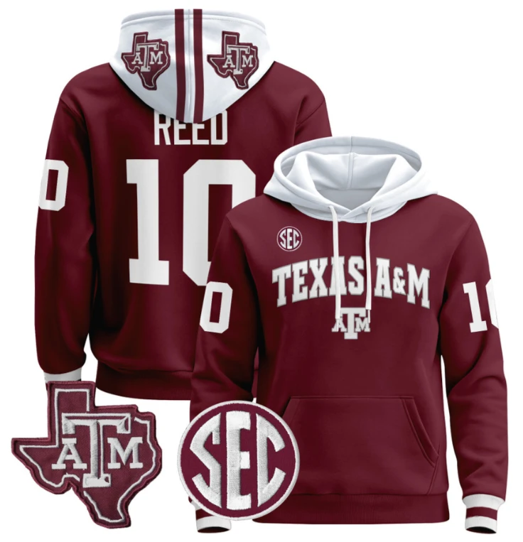 Marcel Reed Hoodie #10 Texas A&M Aggies Pullover Stitched Black by Hoodie Pullover