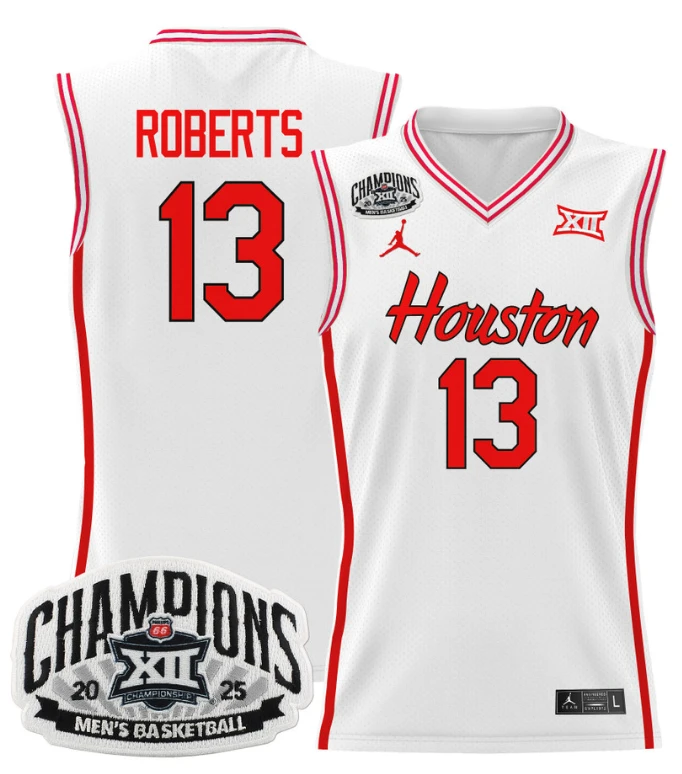 Men J'Wan Roberts Jersey #13 Houston Cougar 2025 Big 12 Champions White by My store basketball