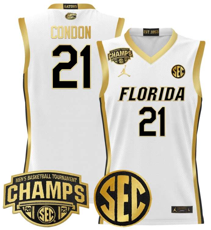 Men Alex Condon Jersey #21 Florida Gators 2025 SEC Champions Stitched White Gold by My store basketball