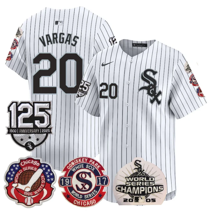 Miguel Vargas Jersey #20 Chicago White Sox 125th Anniversary World Series Champions White by My Store