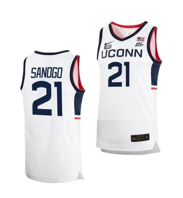 Men's #21 Adama Sanogo Jersey UConn Huskies College Basketball Jerseys White Home by My store basketball