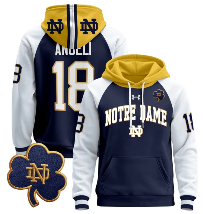 Men's Steve Angeli Hoodie #18 Notre Dame Pullover Stitched by Hoodie Pullover