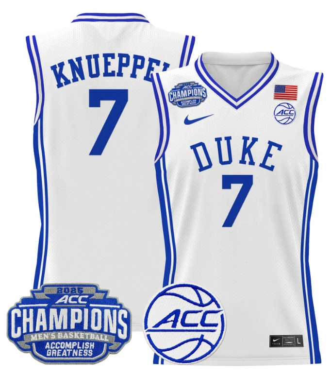 Men Kon Knueppel Jersey #7 Duke Blue Devils 2025 ACC Champions Stitched White by My store basketball