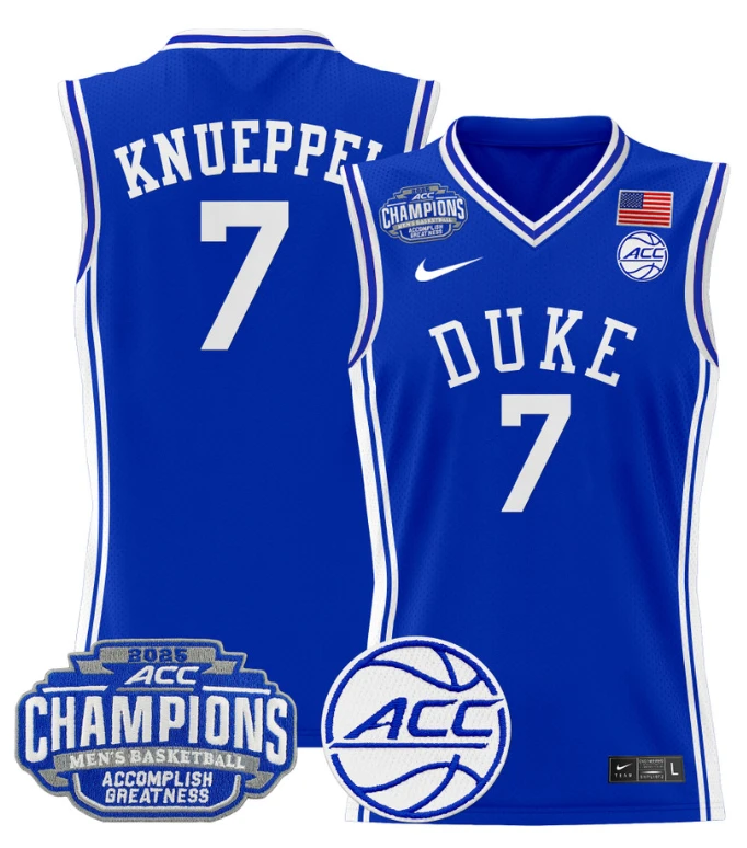 Men Kon Knueppel Jersey #7 Duke Blue Devils 2025 ACC Champions Stitched Royal by My store basketball