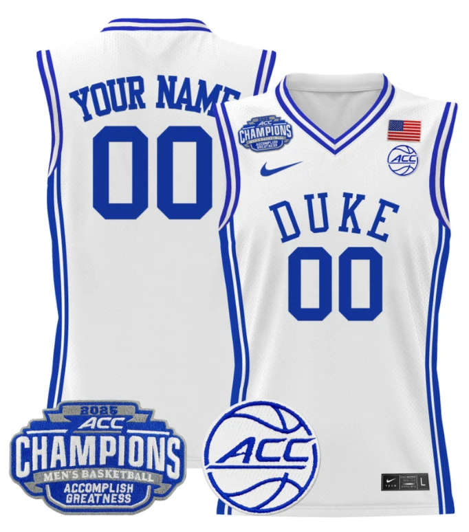 Men Custom Duke Blue Devils Jersey 2025 ACC Champions Stitched White by My store basketball