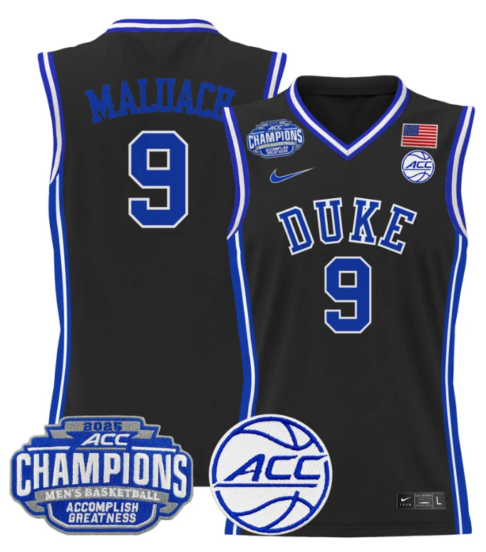 Men Khaman Maluach Jersey #9 Duke Blue Devils 2025 ACC Champions Stitched Black by My store basketball