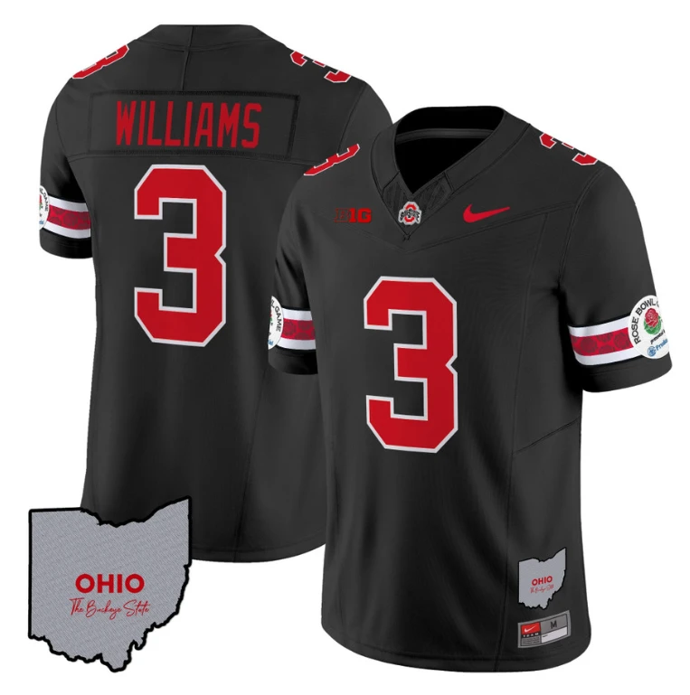 Miyan Williams Jersey #3 Ohio State Rose Bowl Patch Football V3 Black by NCAA Football Jersey