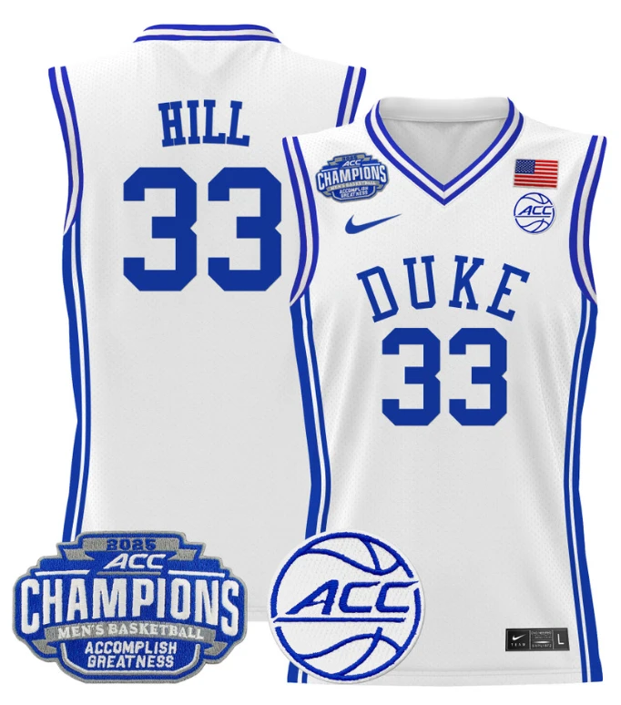 Men Grant Hill Jersey #33 Duke Blue Devils 2025 ACC Champions Stitched White by My store basketball