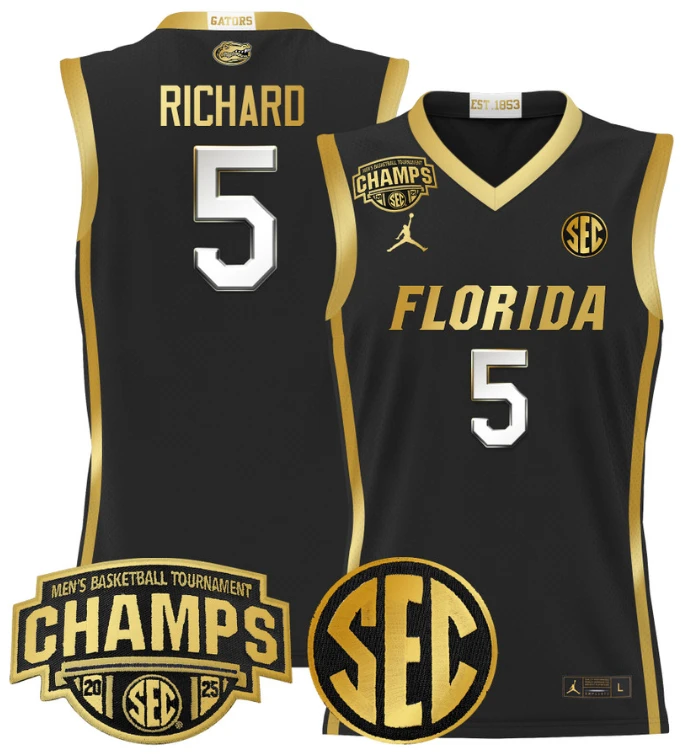 Men Will Richard Jersey #5 Florida Gators 2025 SEC Champions Stitched Black Gold by My store basketball