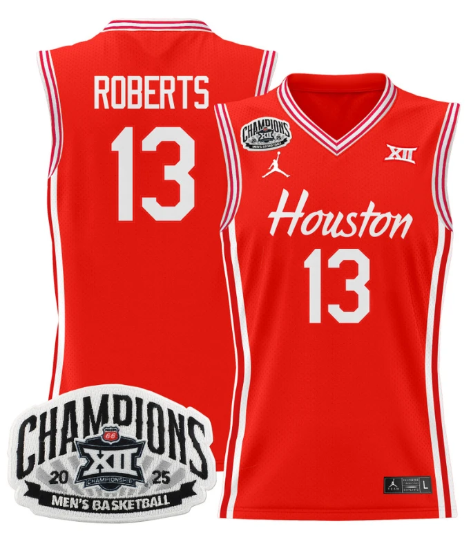 Men J'Wan Roberts Jersey #13 Houston Cougar 2025 Big 12 Champions Stitched Red by My store basketball