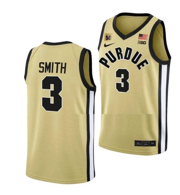 Men's #3 Braden Smith Jersey Purdue Boilermakers College Basketball Jerseys Gold by My store basketball