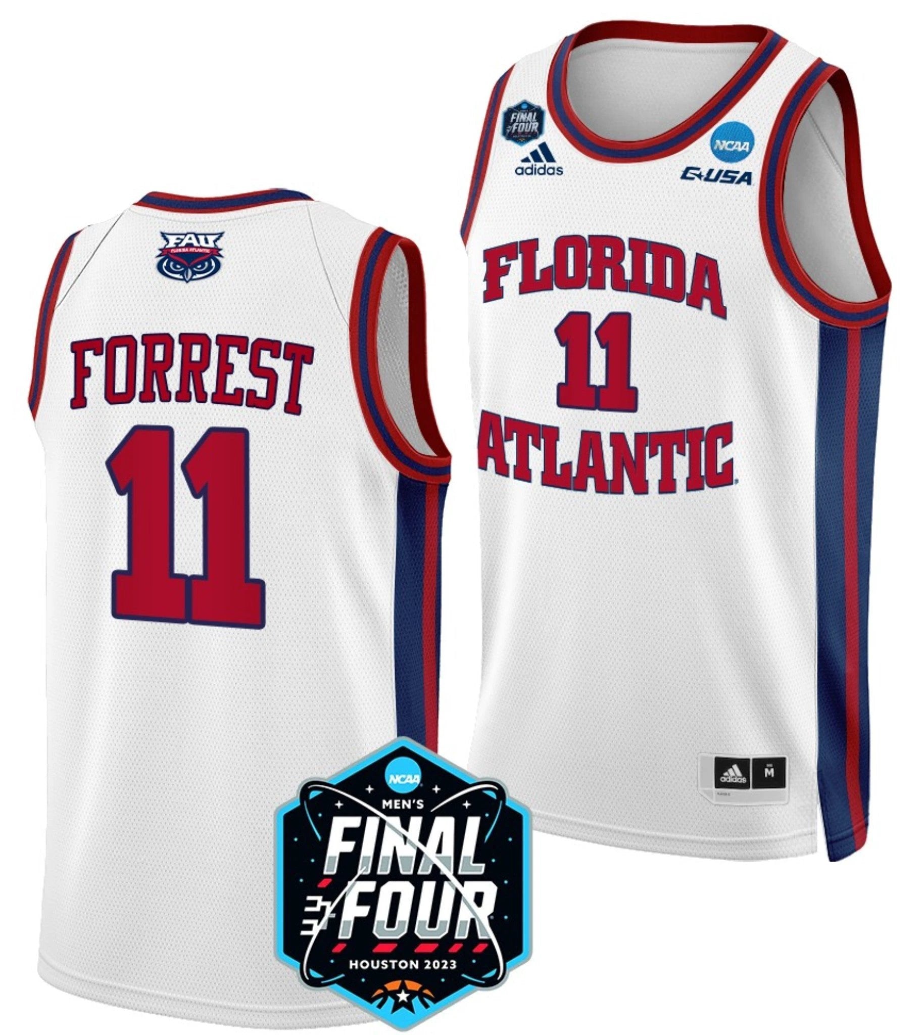Michael Forrest Jersey FAU Owls College Basketball 2023 NCAA Final Four White #11 by My store basketball