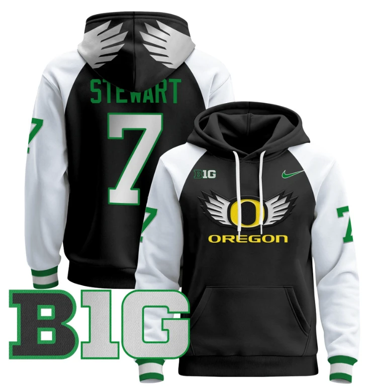 Men's Evan Stewart Hoodie #7 Oregon Ducks 2024 Pullover V3 Stitched Black White by Hoodie Pullover