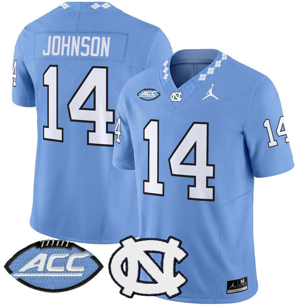 Max Johnson Jersey #14 North Carolina Tar Heels 2025 Limited Stitched Blue by My Store NCAA Football Jerseys