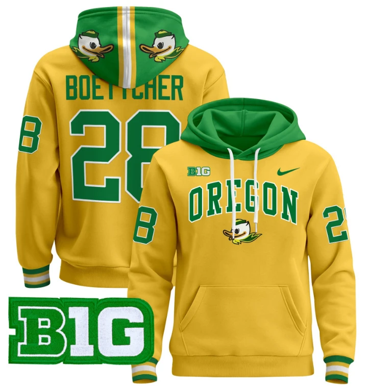 Men's Bryce Boettcher Hoodie #28 Oregon Ducks 2024 Pullover V2 by Hoodie Pullover