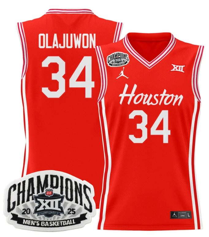 Men Hakeem Olajuwon Jersey #34 Houston Cougar 2025 Big 12 Champions Red by My store basketball