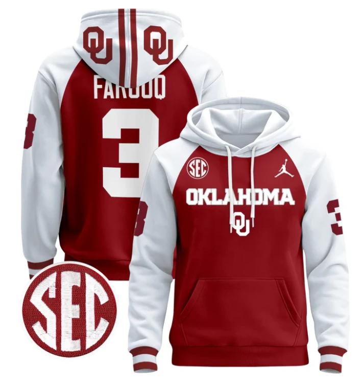 Men's Jalil Farooq Hoodie #3 Oklahoma Sooners 2024 Pullover by Hoodie Pullover