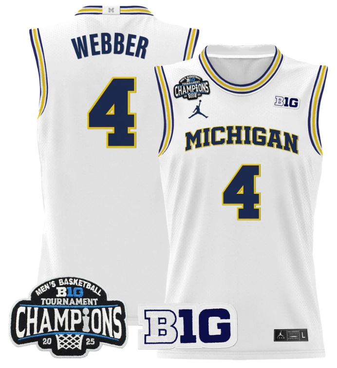 Men Chris Webber Jersey #4 Michigan Wolverines 2025 Big Ten Champions White by My store basketball