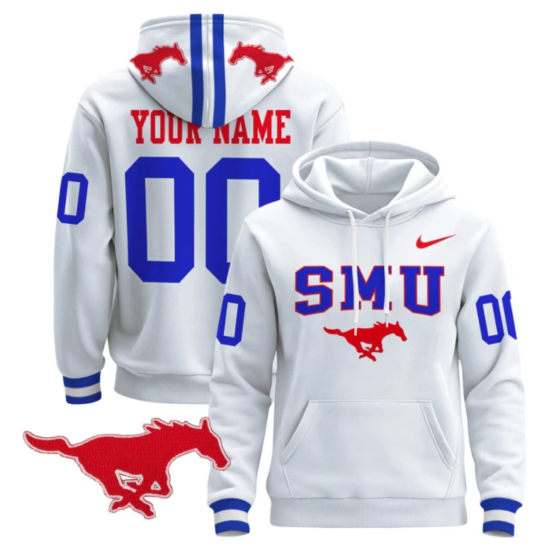 Men's Custom SMU Mustangs Hoodie 2024 Pullover V2 Stitched by Hoodie Pullover
