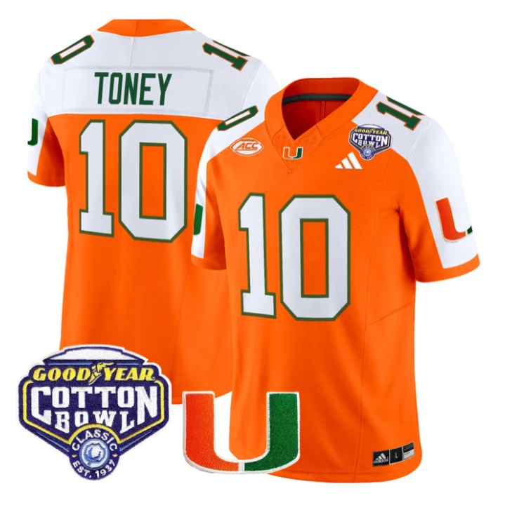 Malachi Toney Jersey #10 Miami Hurricanes 2025 Cotton Bowl Patch Stitched by My Store NCAA Football Jerseys