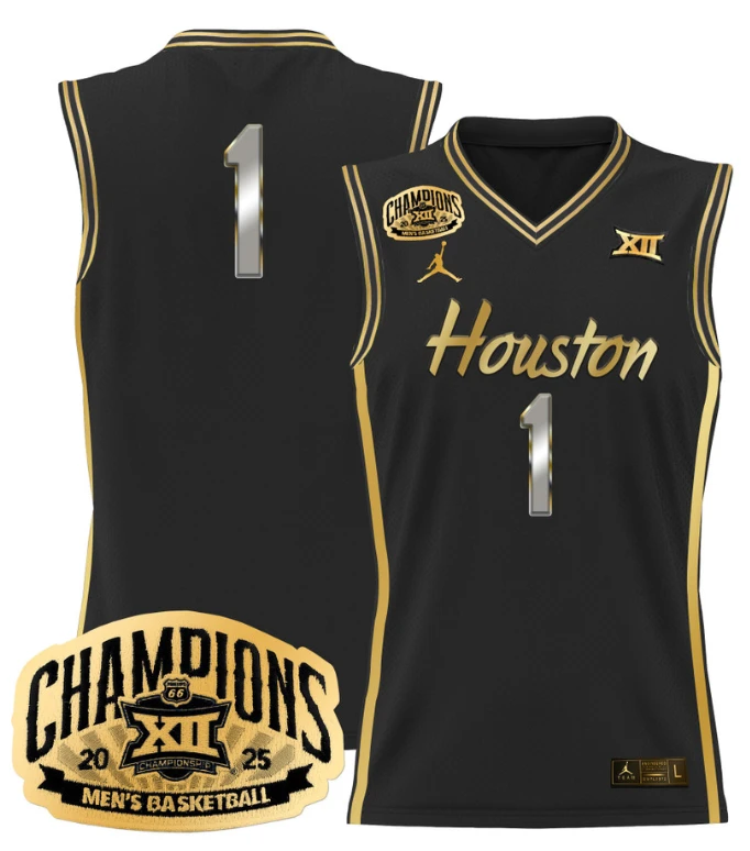 Men Team Jersey #1 Houston Cougar 2025 Big 12 Champions Stitched Black Gold by My store basketball