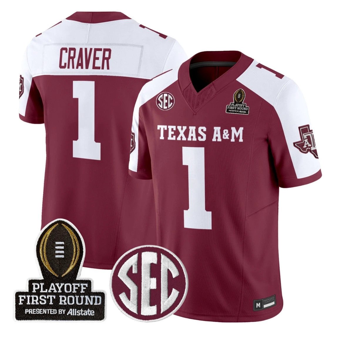 Mario Craver Jersey #1 Texas A&M Aggies 2025 Playoff First Round Stitched by My Store NCAA Football Jerseys