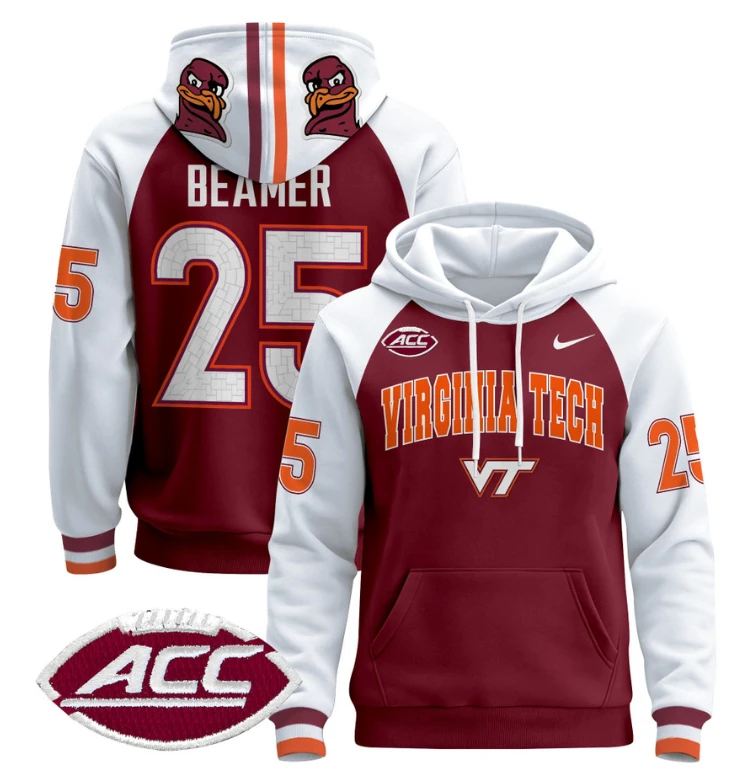 Frank Beamer Hoodie #25 Virginia Tech Hokies Pullover V3 Maroon Alternate by Hoodie Pullover