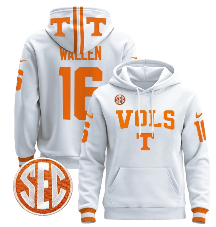 Morgan Wallen Hoodie #16 Tennessee Vols 2024 Pullover V3 Stitched Black by Hoodie Pullover
