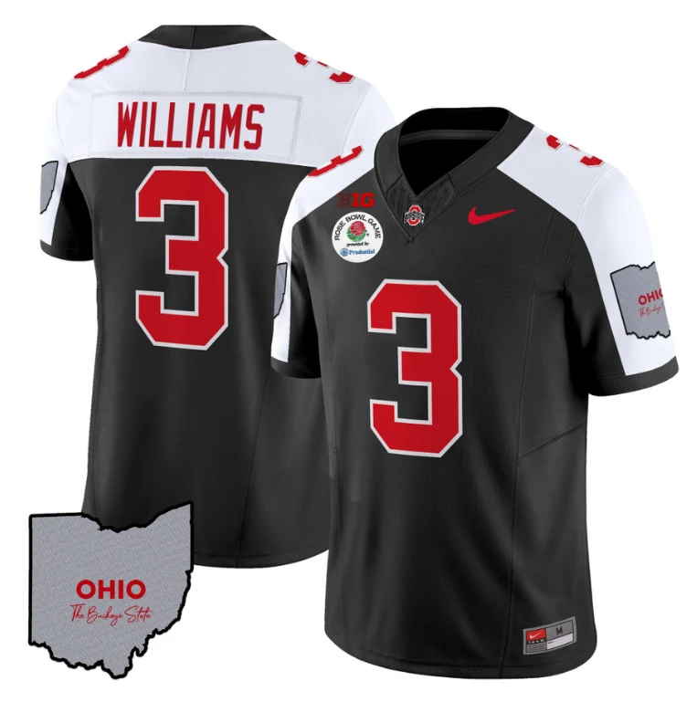 Miyan Williams Jersey #3 Ohio State Rose Bowl Patch Football V3 Black Alternate by NCAA Football Jersey