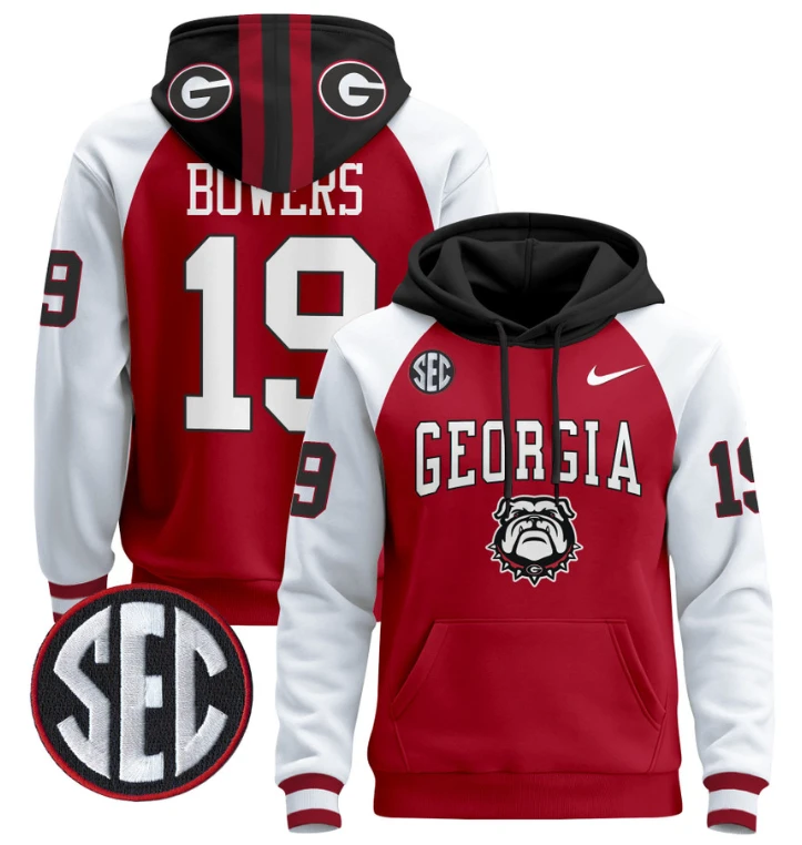 Men's Brock Bowers Hoodie #19 Georgia Bulldogs 2024 Pullover V2 by Hoodie Pullover