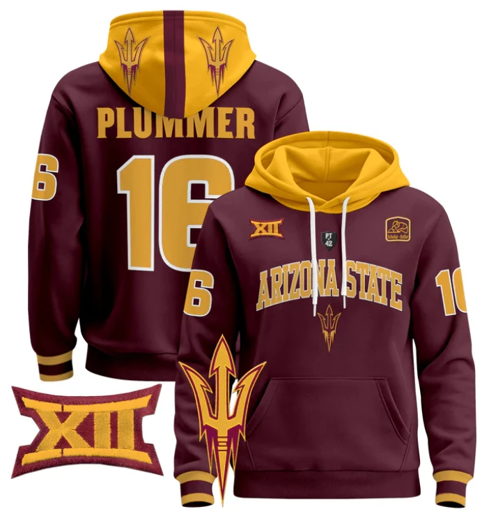 Jake Plummer Hoodie #16 Arizona State Sun Devils Pullover by Hoodie Pullover