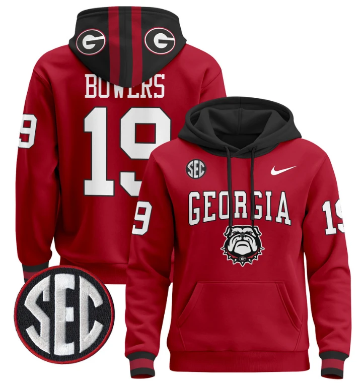 Men's Brock Bowers Hoodie #19 Georgia Bulldogs 2024 Pullover V2 by Hoodie Pullover
