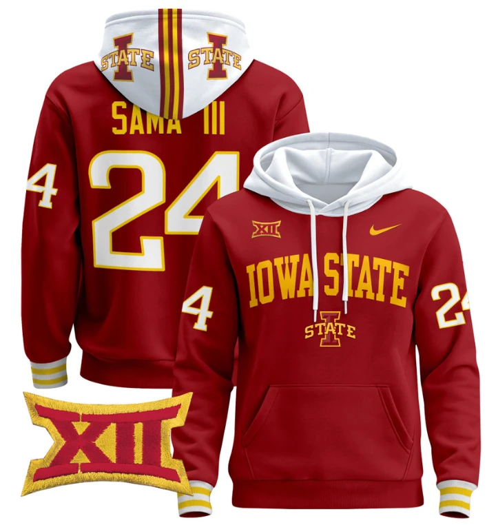 Men's Abu Sama III Hoodie #24 Iowa State Cyclones 2024 Pullover V2 by Hoodie Pullover
