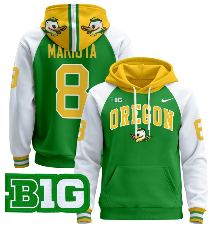 Men's Marcus Mariota Hoodie #8 Oregon Ducks 2024 Pullover V2 by Hoodie Pullover