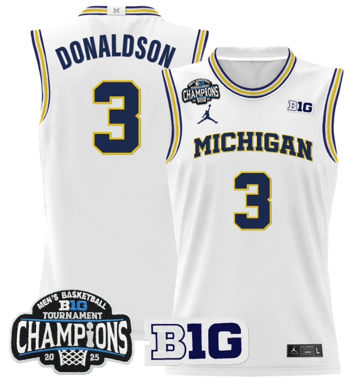 Men Tre Donaldson Jersey #3 Michigan Wolverines 2025 Big Ten Champions White by My store basketball