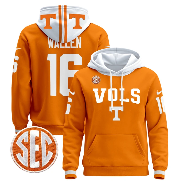 Morgan Wallen Hoodie #16 Tennessee Vols 2024 Pullover V3 Stitched Black by Hoodie Pullover