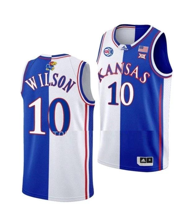 Men's #10 Jalen Wilson Jersey Kansas Jayhawks College Basketball Jerseys White Royal Split by My store basketball