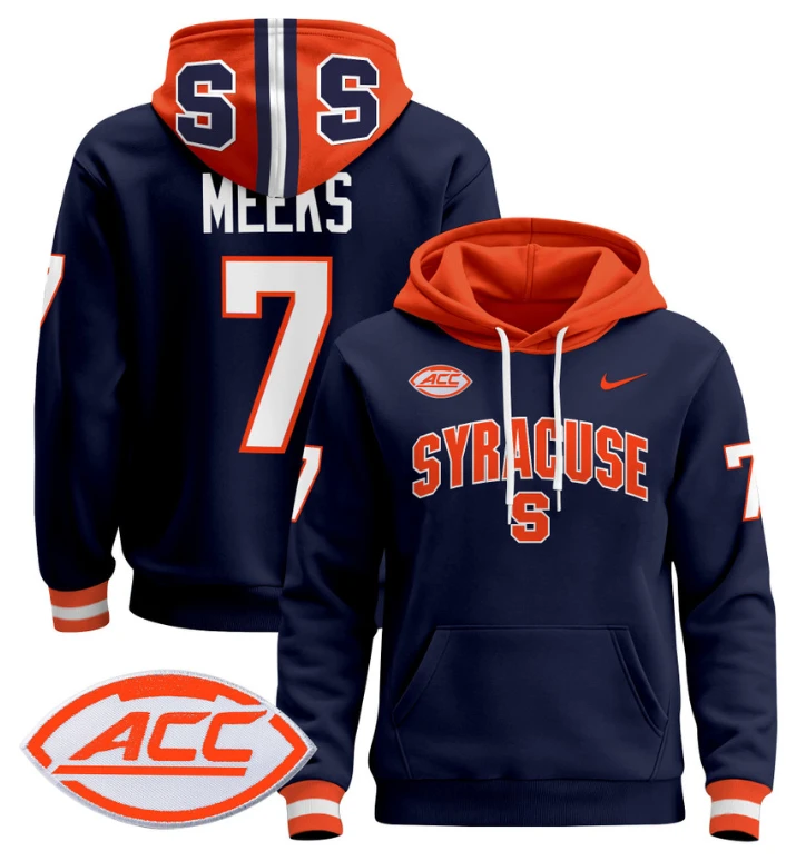 Men's Jackson Meeks Hoodie #7 Syracuse Orange 2024 Pullover V2 by Hoodie Pullover
