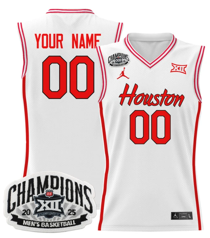Men Custom Houston Cougar Jersey 2025 Big 12 Tournament Champions Stitched White by My store basketball