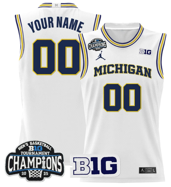 Men Custom Michigan Wolverines Jersey 2025 Big Ten Champions Stitched White by My store basketball