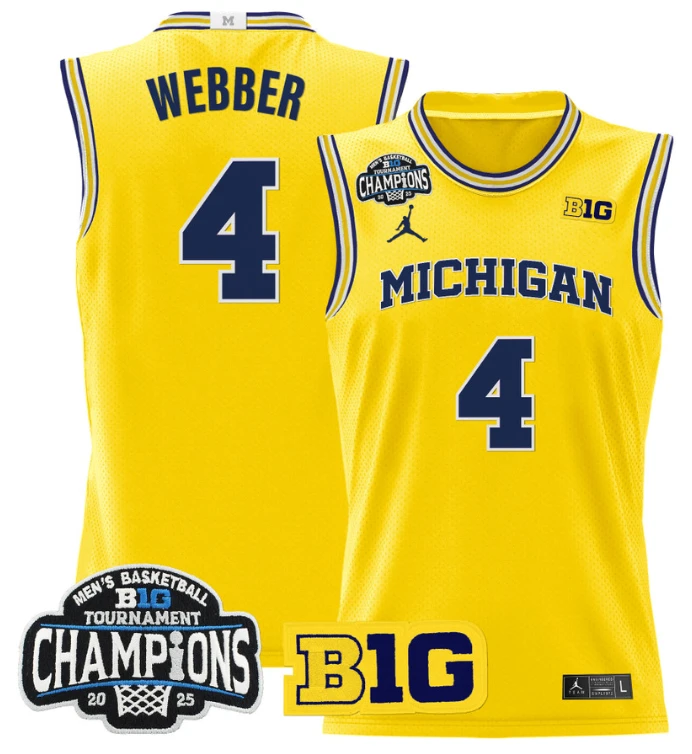 Men Chris Webber Jersey #4 Michigan Wolverines 2025 Big Ten Champions Maize by My store basketball