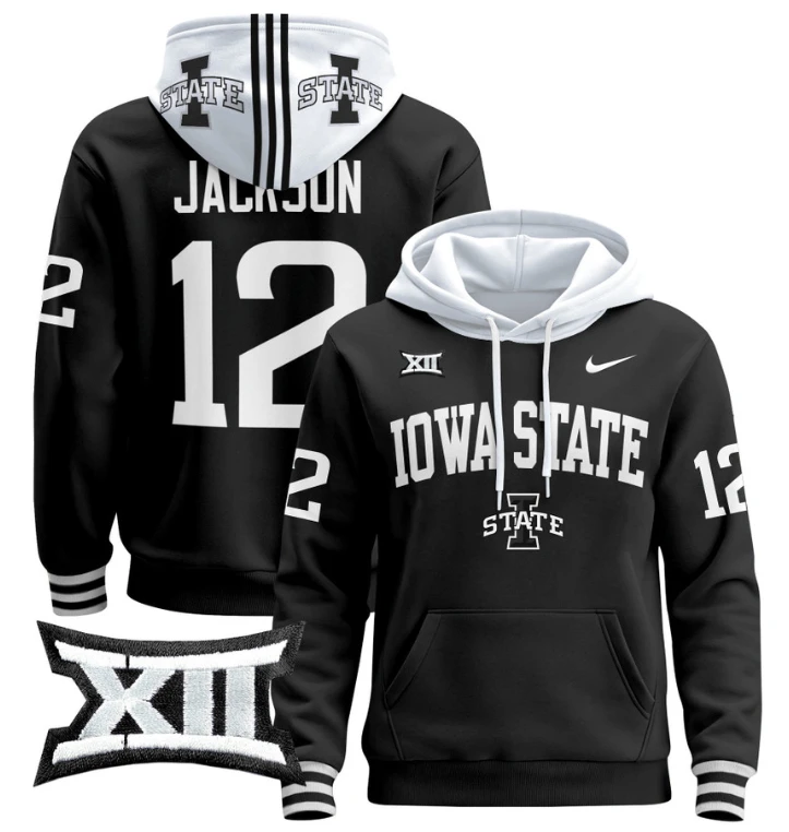 Men's Jaylon Jackson Hoodie #12 Iowa State Cyclones 2024 Pullover V2 by Hoodie Pullover