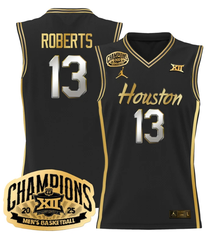 Men J'Wan Roberts Jersey #13 Houston Cougar 2025 Big 12 Champions Stitched Black by My store basketball