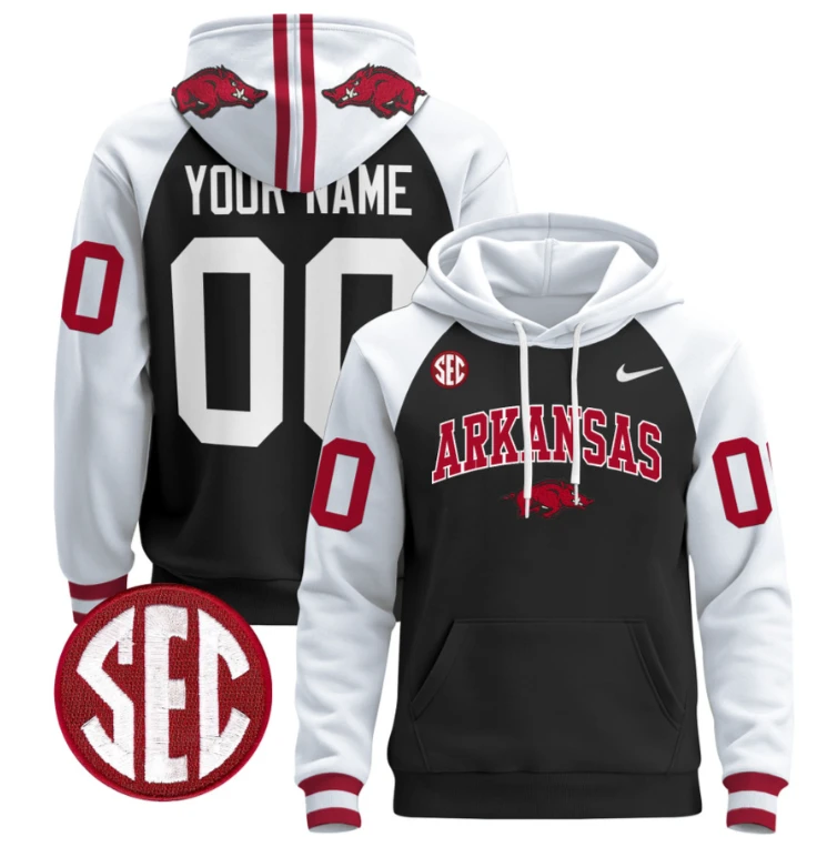 Custom Arkansas Razorbacks Hoodie Name, Number Pullover Black Alternate by Hoodie Pullover