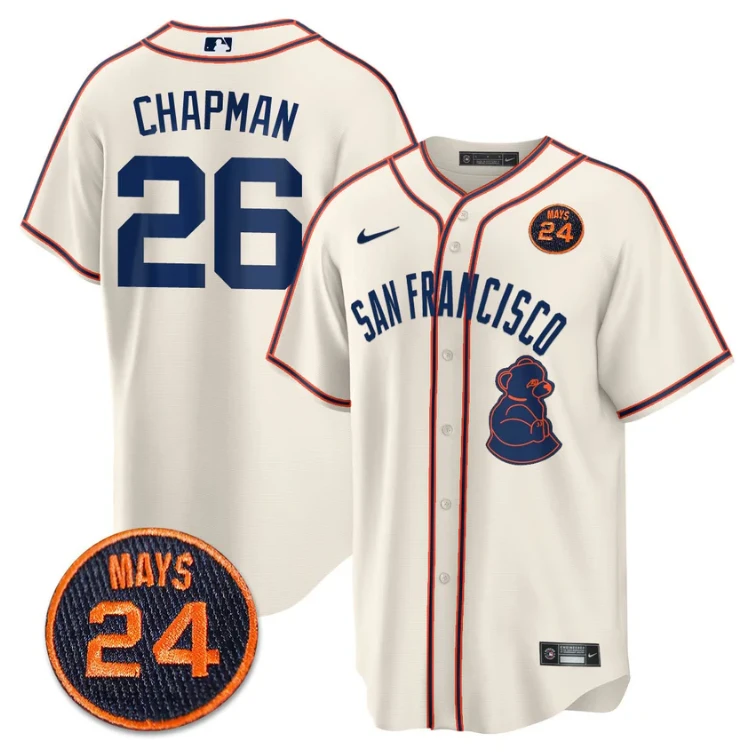 Matt Chapman Jersey #26 San Francisco Giants #24 Willie Mays Patch 2024 Vapor Premier Cream by My Store