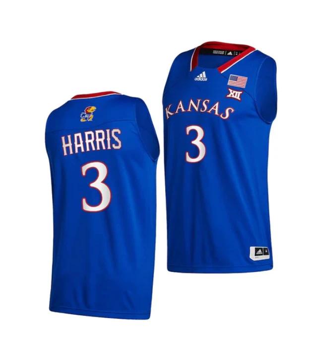 Men's #3 Dajuan Harris Jr Jersey Kansas Jayhawks College Basketball Jerseys Royal 2021 by My store basketball