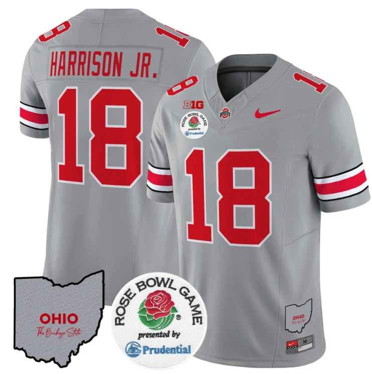 Marvin Harrison Jr Jersey #18 Ohio State Buckeyes Rose Bowl Vapor V2 Gray by NCAA Football Jersey
