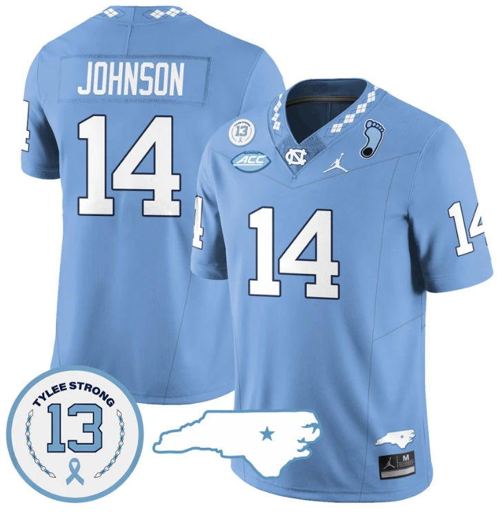 Max Johnson Jersey #14 North Carolina Tar Heels Vapor College Football Stitched Blue by My Store
